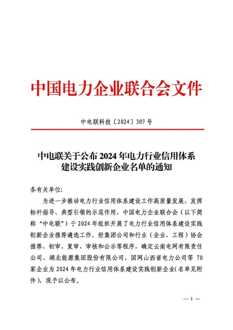 喜报｜兴能电力荣获“全国信用体系建设示范企业”称号